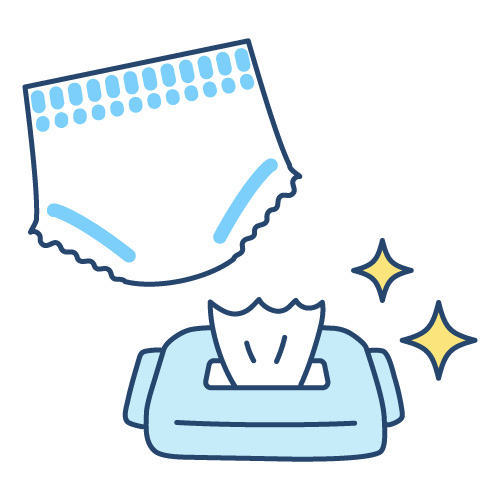 臭いの抑制など、おむつに関わる介助者の負担を軽減イメージイラスト